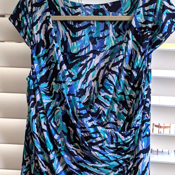 JONES NEW YORK JERSEY RUCHED MULTICOLOR DRESS - Picture 6 of 7